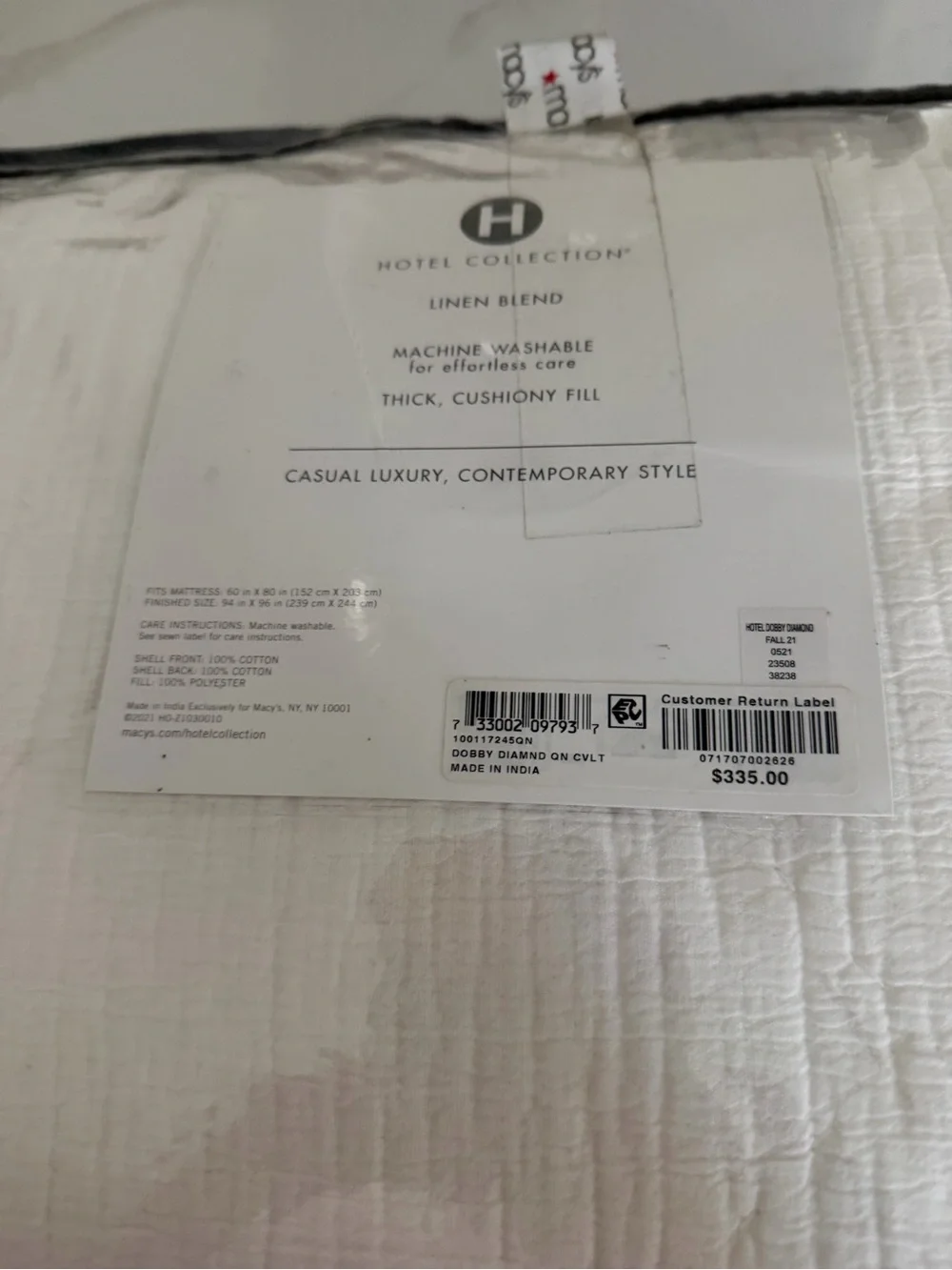 Hotel Collection White Linen-Blend Dobby Diamond Comforter - Quilted Texture